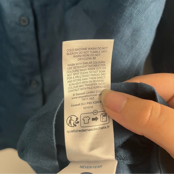 Seasalt Women's Top - teal Wild Fennel Button Through Linen Regular size 12 - Picture 8 of 10